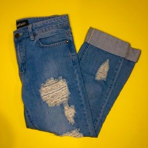 Ripped Blue Mom/Boyfriend Jeans